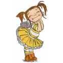 Red hair happy girl embroidery design preview showing cheerful female character stitching pattern