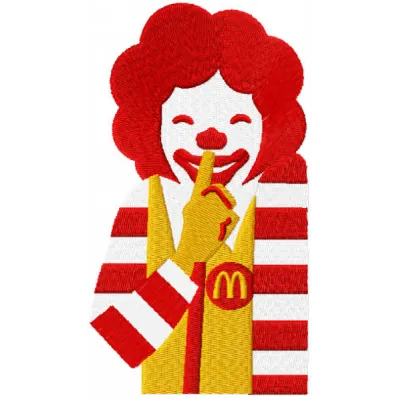 Ronald secret embroidery design preview showing stitched fast food character motif