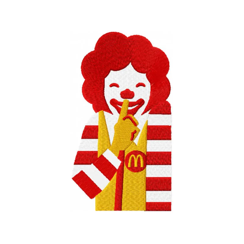 Ronald secret embroidery design preview showing stitched fast food character motif