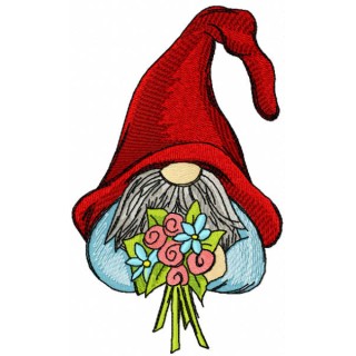 Funny dwarf with spring flower embroidery design - Embroidery Design