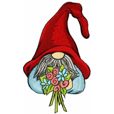 Funny dwarf with spring flower embroidery design preview