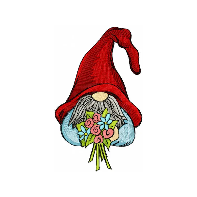 Funny dwarf with spring flower embroidery design preview