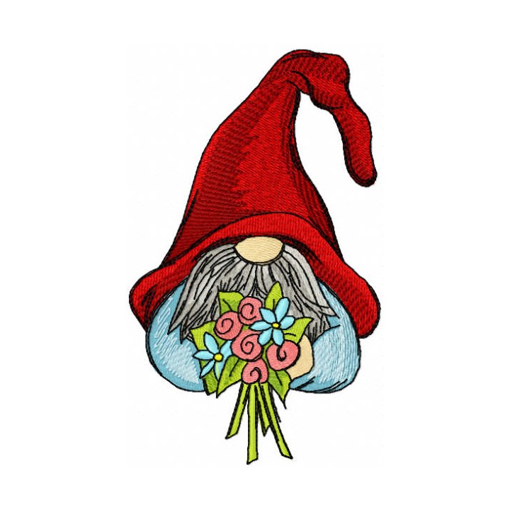Funny dwarf with spring flower embroidery design - Embroidery Design