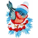 Bullfinch perched on snowy winter branch embroidery design