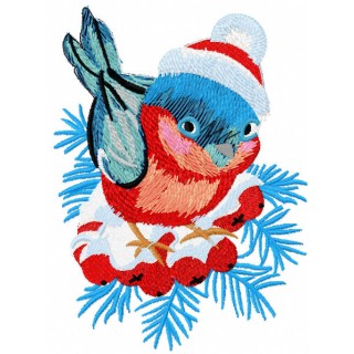Bullfinch winter branch embroidery design - Embroidery Design