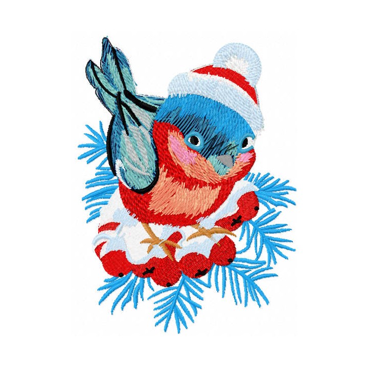 Bullfinch winter branch embroidery design - Embroidery Design