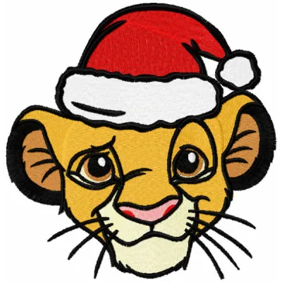 Simba Santa hat embroidery design preview showing festive stitching pattern