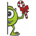 Christmas Mike outside the door embroidery design preview showing festive stitching pattern
