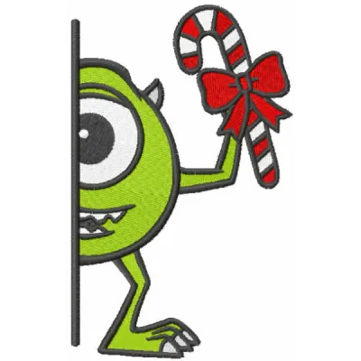 Christmas Mike outside the door embroidery design preview showing festive stitching pattern