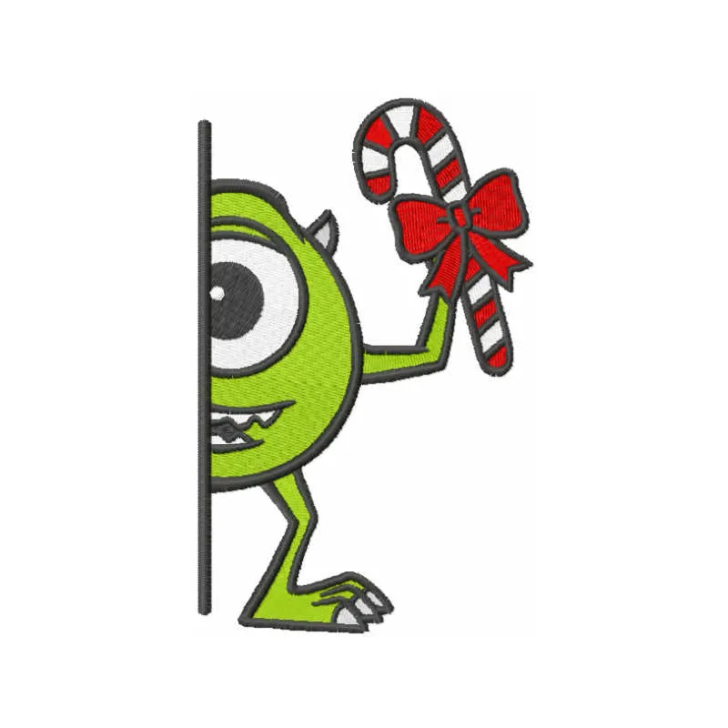 Christmas Mike outside the door embroidery design preview showing festive stitching pattern