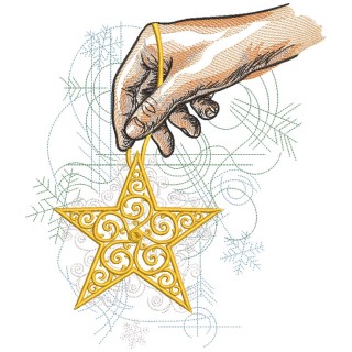 Hand holding Christmas gold star embroidery design - Embroidery Design