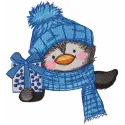 Penguin holding gift box embroidery design preview