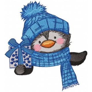 Penguin with gift box embroidery design - Embroidery Design