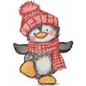 Penguin winter dancing embroidery design preview showing cheerful penguin character in festive pose