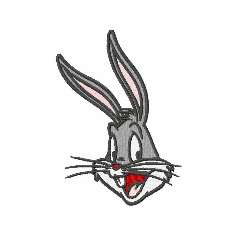 Bugs Bunny muzzle embroidery design preview showing stitched cartoon character face pattern