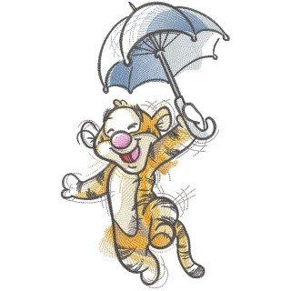 Tiger flying under an umbrella embroidery design - Embroidery Design