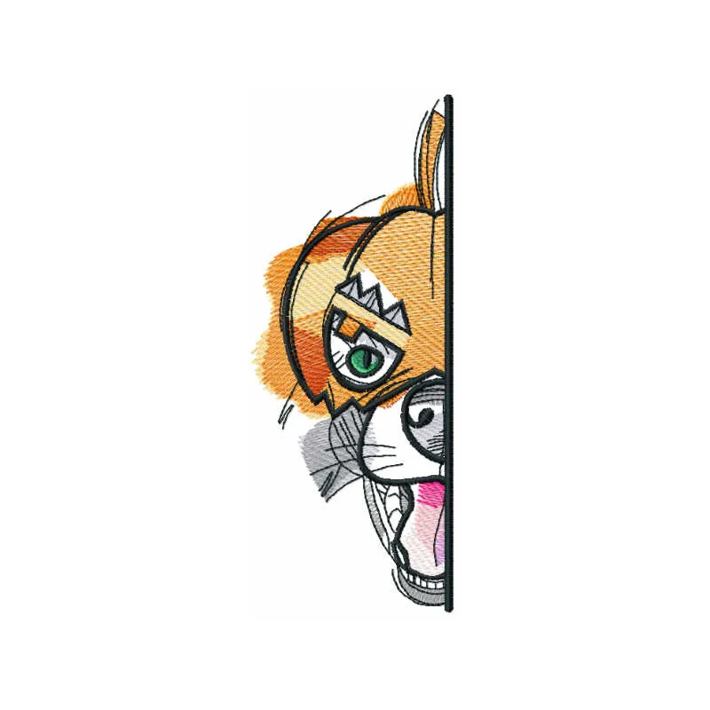 Pumpkin dog half embroidery design preview showing stitched pattern details