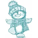 Penguin dancing sketch embroidery design preview showing playful stitched bird motif