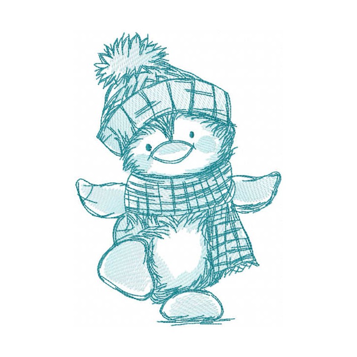 Penguin dancing sketch embroidery design - Embroidery Design