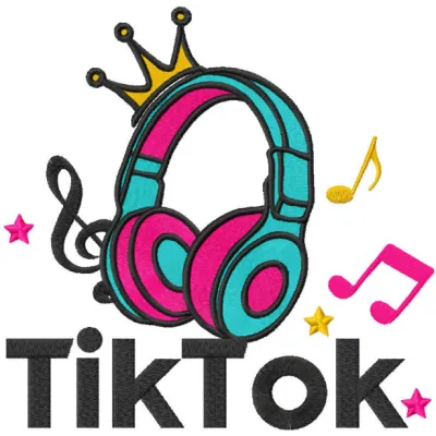 Tik tok music queen embroidery design preview showing stitched pattern