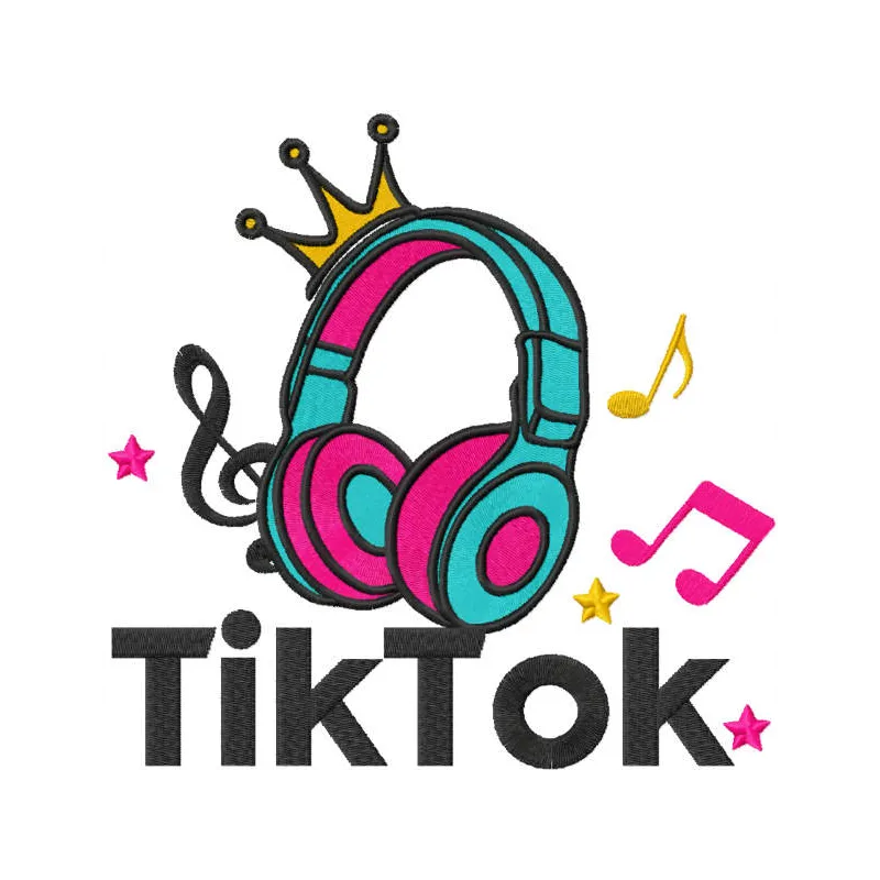 Tik tok music queen embroidery design preview showing stitched pattern