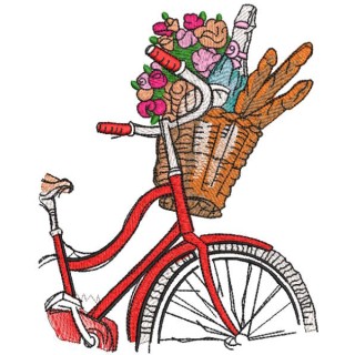 Bicycle with flowers champagne in basket embroidery design - Embroidery Design