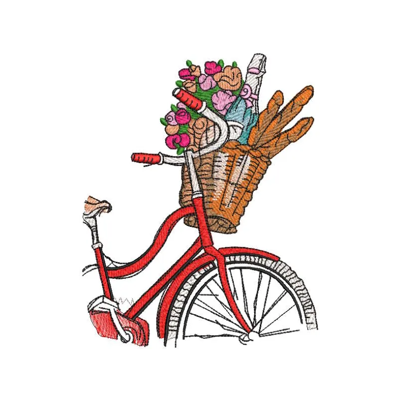 Bicycle with flowers champagne in basket embroidery design preview