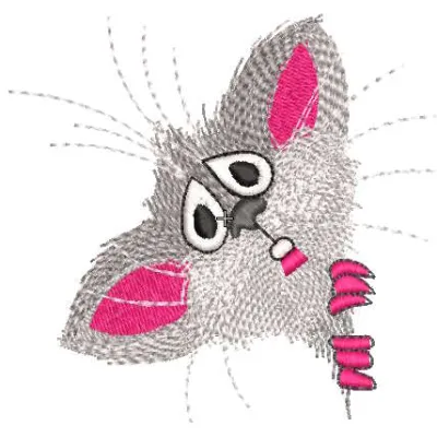 Frightened mouse peeking embroidery design with detailed stitching pattern
