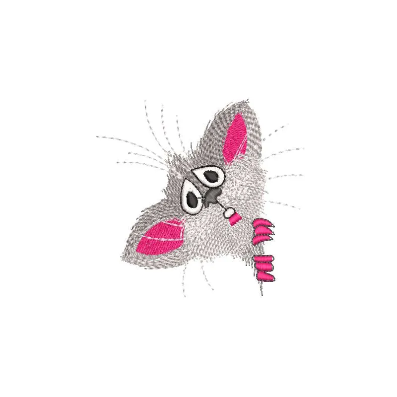 Frightened mouse peeking embroidery design with detailed stitching pattern