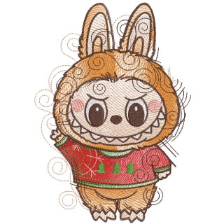 Labubu Christmas Sketch embroidery design - Embroidery Design