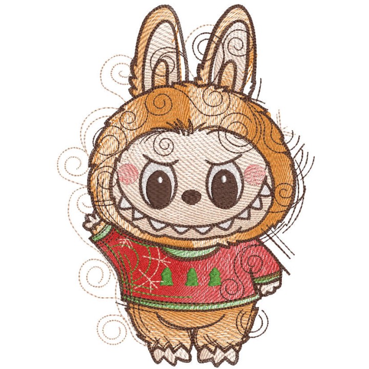 Labubu Christmas Sketch embroidery design - Embroidery Design