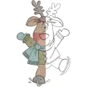 Deer embroidery design shown in color and monochrome versions for stitching