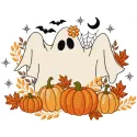 Ghost harvest pumpkin embroidery design preview showing stitched autumn motif