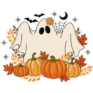 Ghost harvest pumpkin embroidery design - Embroidery Design