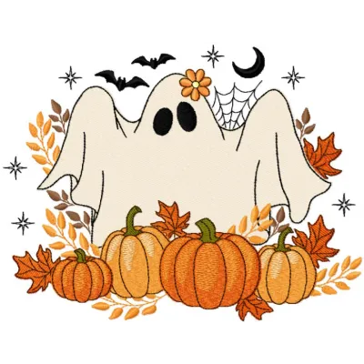 Ghost Harvest Pumpkin Stitching Pattern for Halloween