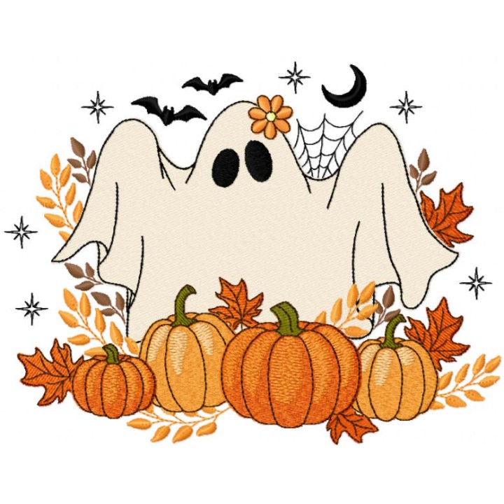 Ghost harvest pumpkin embroidery design - Embroidery Design