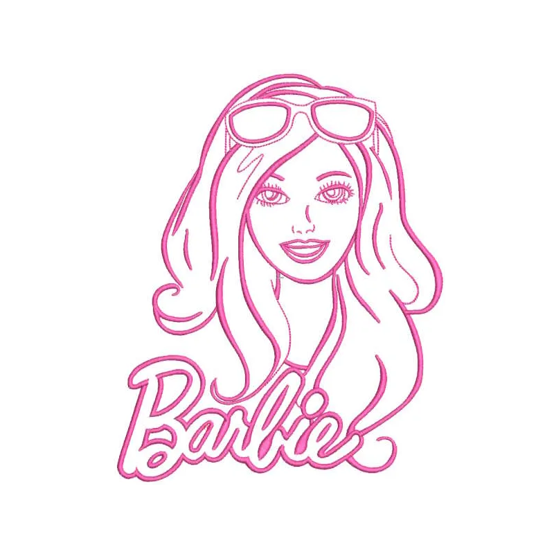 Barbie vacation style embroidery design preview showing colorful beach-themed stitching pattern