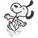 Snoopy jumping embroidery design preview showing stitched pattern