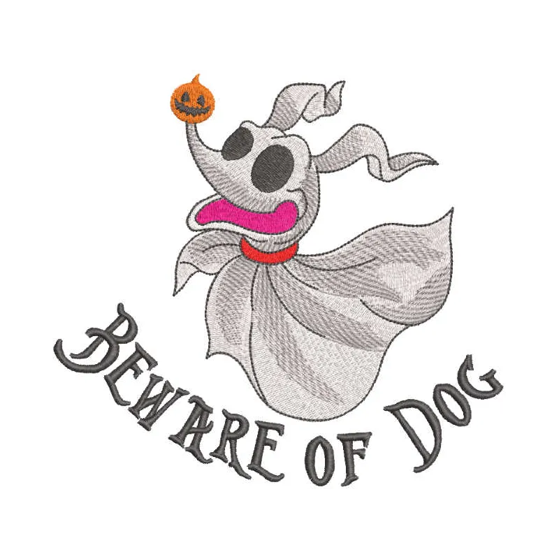 Beware of dog embroidery design featuring The Nightmare Before Christmas character