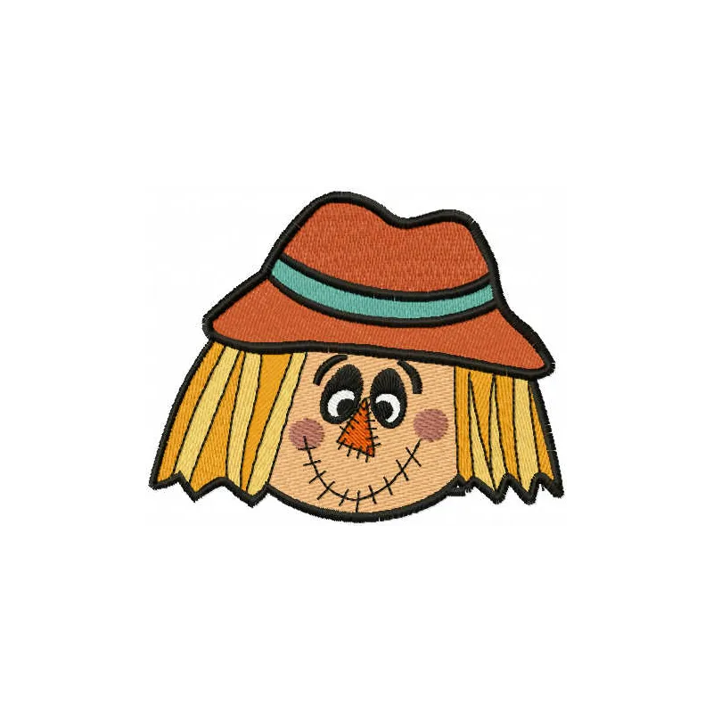 Scarecrow head embroidery design with straw details and classic features