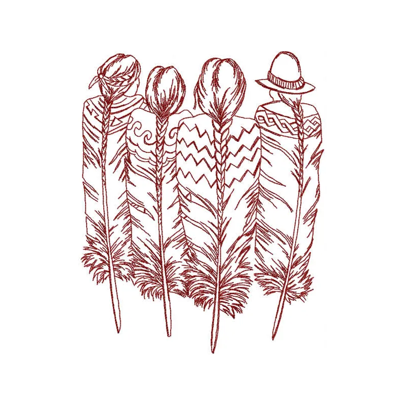 Gone with the Wind one-colored embroidery design featuring Native American inspired motif