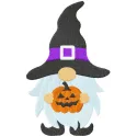 Halloween dwarf with pumpkin embroidery design preview showing stitched pattern detail