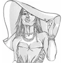 Woman in awide brimmed hat greyscale embroidery design - Embroidery Design