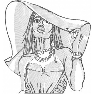 Woman in awide brimmed hat greyscale embroidery design - Embroidery Design