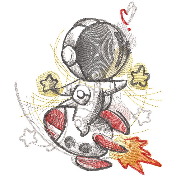 Astronaut flies on a rocket to the stars embroidery design - Embroidery Design
