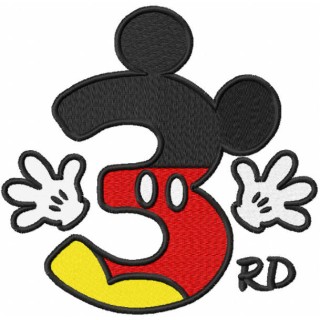 Mickey number three embroidery design - Embroidery Design
