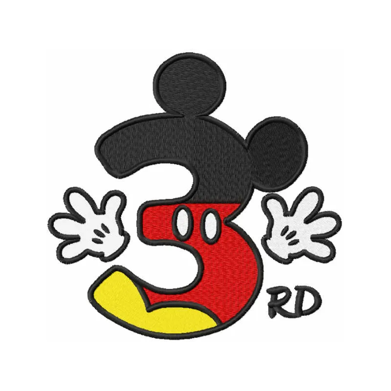 Mickey number three embroidery design - Embroidery Design