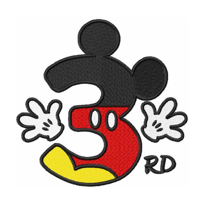 Mickey number three embroidery design - Embroidery Design