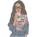Levis girl with coffee embroidery design - Embroidery Design