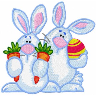 Two Bunnies with easter gifts embroidery design - Embroidery Design
